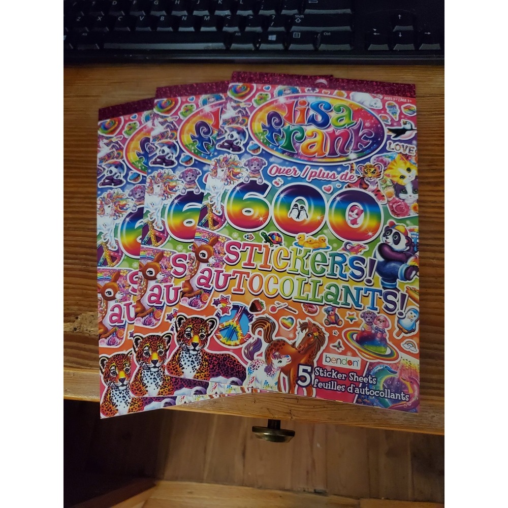 🌈Lisa Frank Sticker 3 Books Of 5 Sticker Sheets 600 Stickers Bendon New Booklet